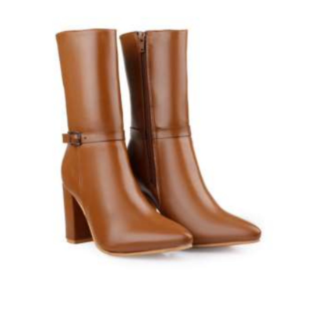 Baxxy Classic Tan Block Heel Boots | Made In India | Baxxy Ladies Collection | 10 Pair