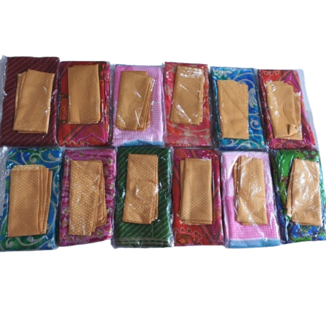 Combo Pack of 12 Printed Daily Wear Sarees with Matching Blouse Pieces | Made In India