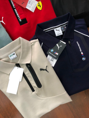 Puma Men’s Premium Polo AOP T-Shirts | 35 Pc Set | Wholesale240 GSM Cotton Pique | Imported Original Trims | 4 Colours | Sizes M–2XL | Ratio 2:2:2:2