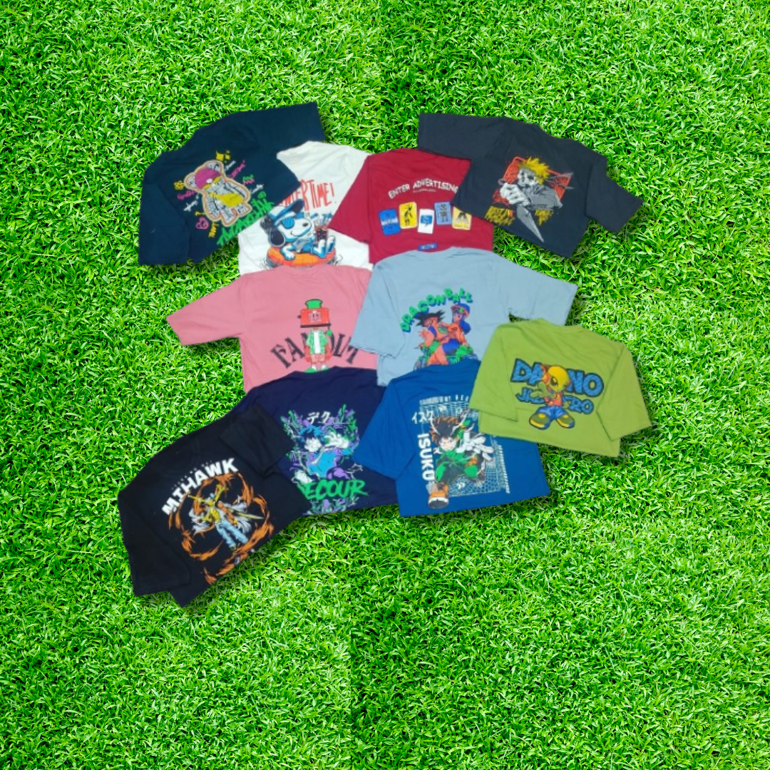 Cotton Blend Casual Half Sleeve Streetwear T-shirt | Assorted Anime & Cartoon Designs | Sizes M, L, XL - Each | MOQ 40 Pcs set